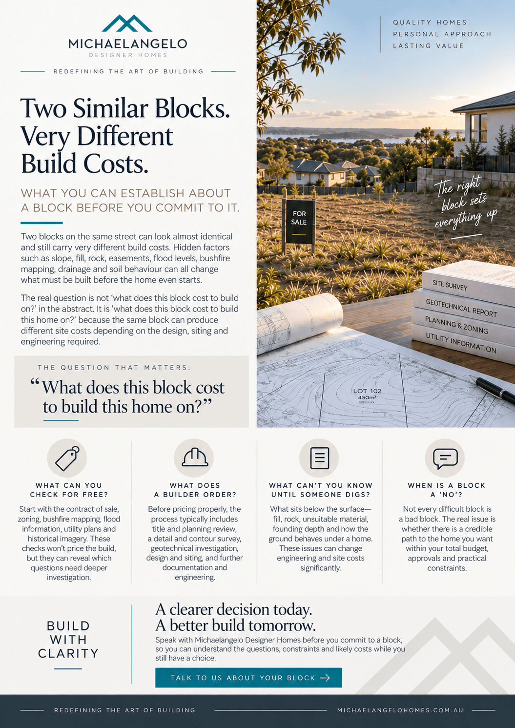 Two similar blocks, very different build costs: what you can establish about a block before you commit to it