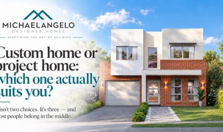 Two-storey brick and render home by Michaelangelo Designer Homes, with the question custom home or project home