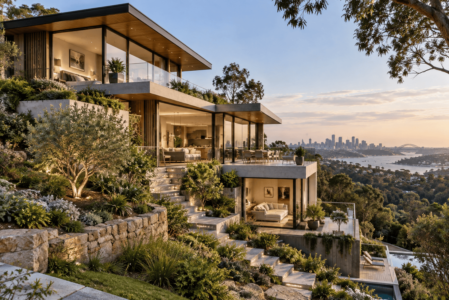 Split-level home designed for a sloping site